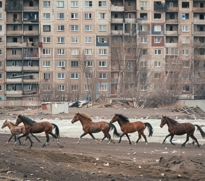 Табун из семи лошадей и жеребенка промчался в одном из районов Магнитогорска