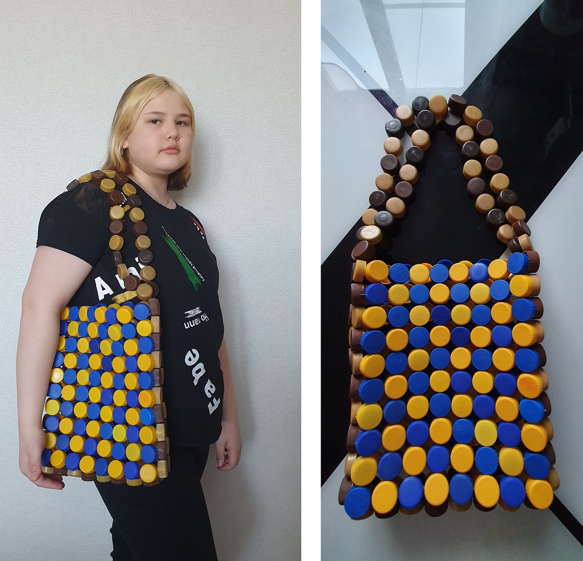 Один из победителей - 12-летняя Алина Овчеренко из Карабаша с эко-сумкой из крышечек от бутылок